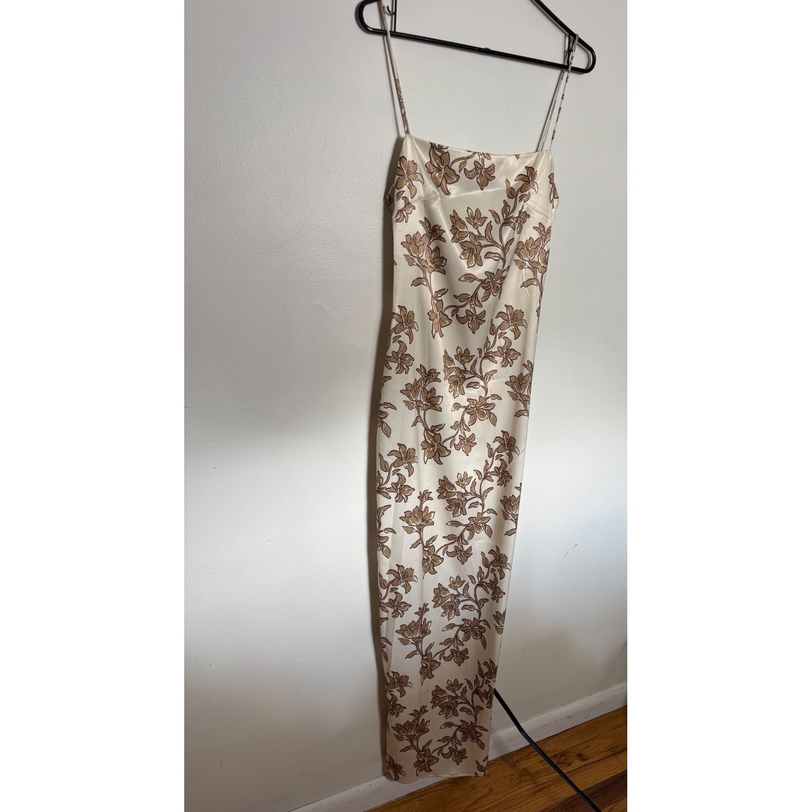 Peppermayo Lara Satin Maxi Dress Hazel Bloom Floral Brown Cream US 4 NWT