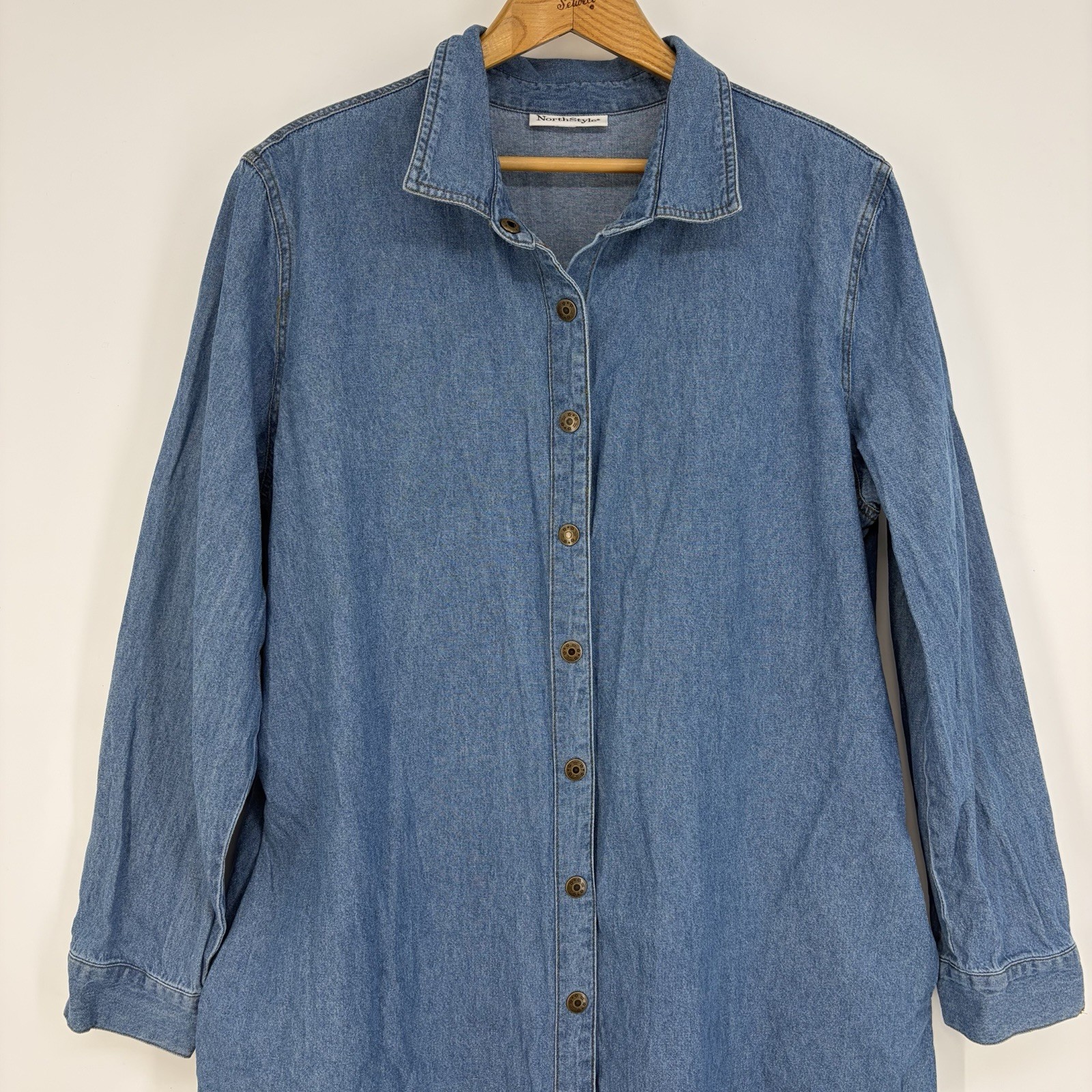 Western Boho Women’s Shirt Dress XL Farmhouse Chic Denim Maxi Midi Blue Western