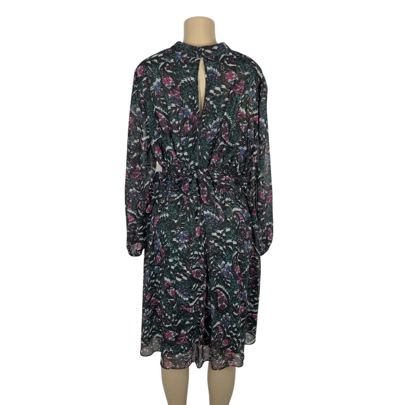 Lane Bryant Multicolor Print Belted A-Line Dress Size 16 Keyhole V-Neck Floral