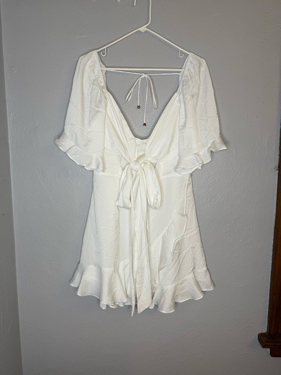 Selfie Leslie Hand in Mine White Tie-Back Ruffle Wrap Mini Dress NEW Size US 10