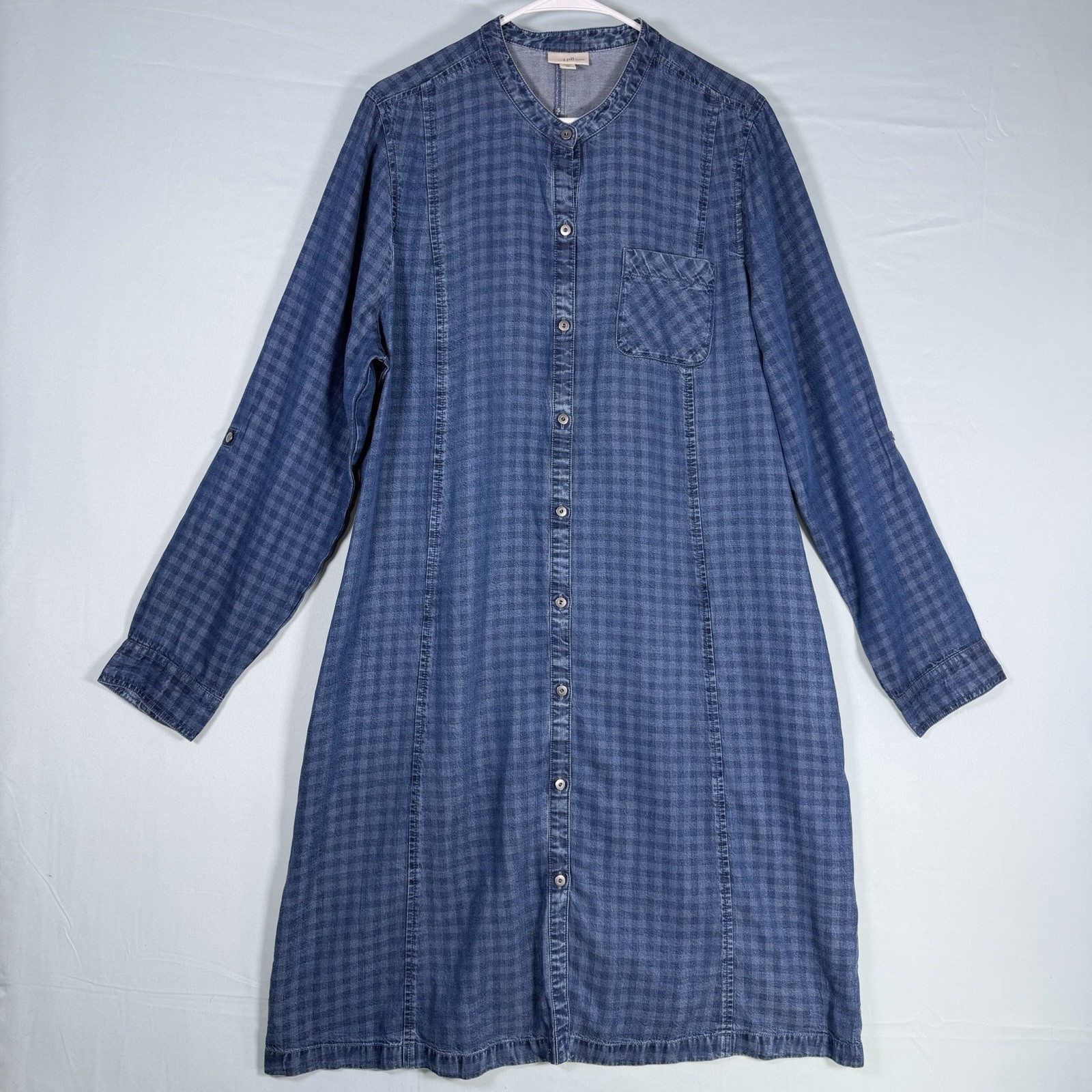 J Jill Womens XL/Tall Chambray Dress Denim Boho Gingham Cottagecore Lagenlook