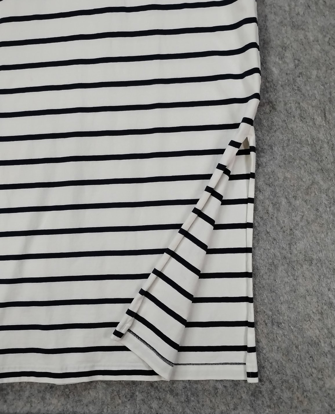 Caslon Black White Striped Maxi Dress Med Short Sleeve Pocket Slit Cotton Blend