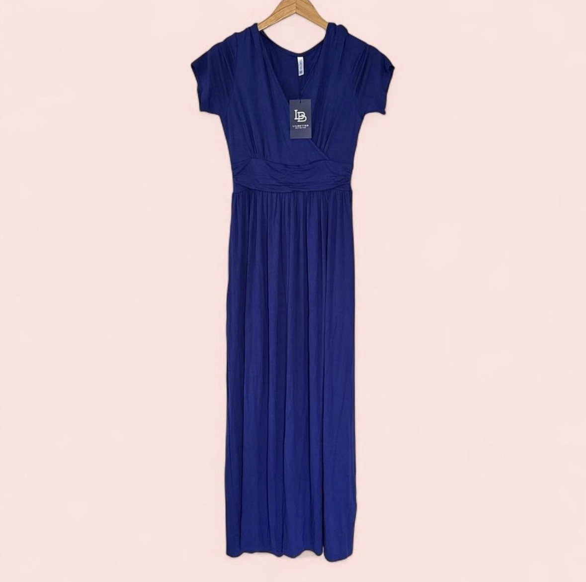 LILBETTER Women’s Maxi Dress Navy Blue, V-Neck, Size Medium