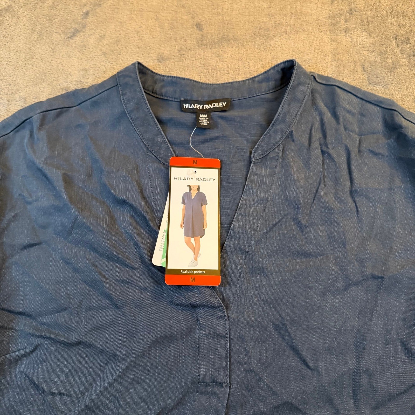 Hilary Radley Tencel Shift Dress Womens Medium Navy Blue Pockets Casual NWT