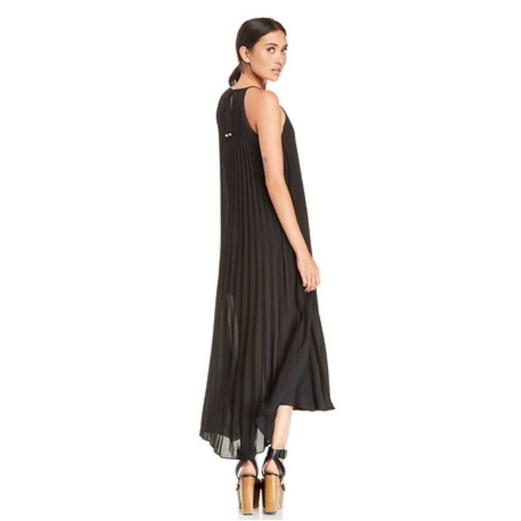 EUC Line & Dot Black Pleated Maxi Dress
