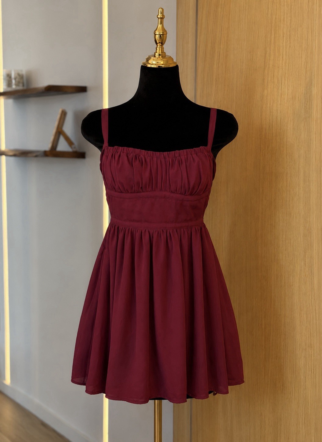 Lucy in the Sky Burgundy Ruched Coquette Babydoll Mini Dress | Cherry Muse