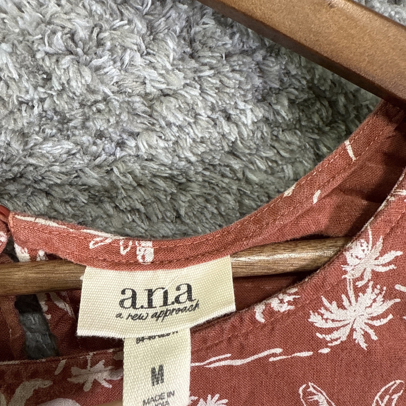 A.N.A. Linen Blend Mini Dress Sleeveless Boho Tropical Medium Terracotta Beach