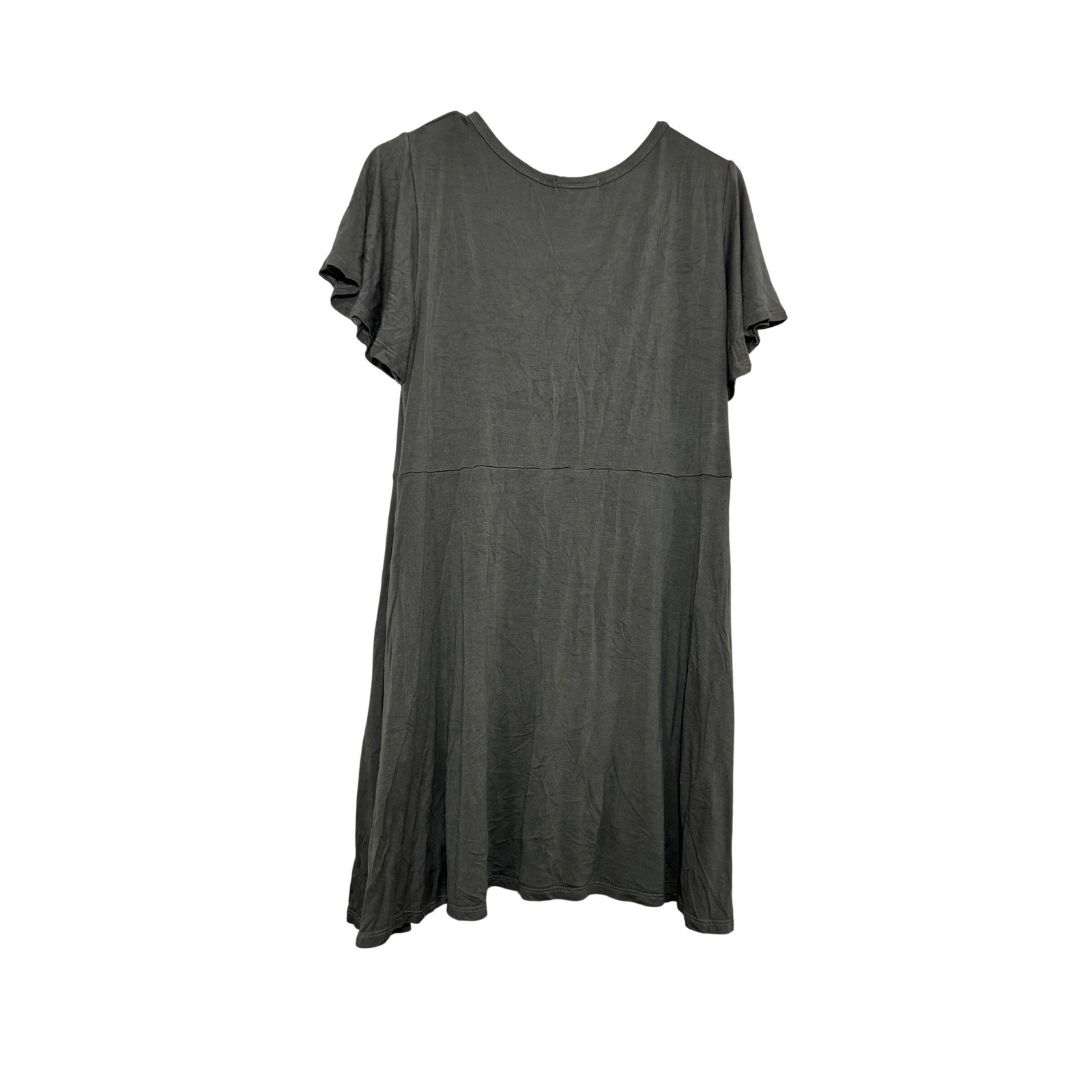 Cherish Green Short Flutter Sleeve V-Neck Pocket Dress Medium Soft Casual Beach