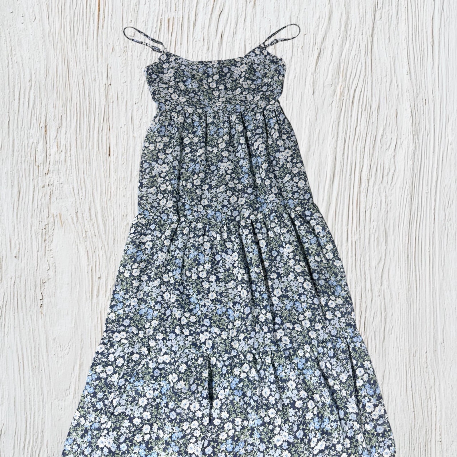 Wallflower Blue Floral Tiered Spaghetti Strap Midi Dress XS