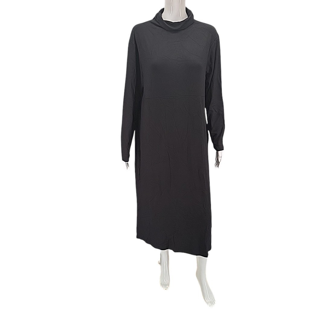 Women with Control Trendy Tummy Control Mock Neck Midi Dress X-Large Size Black