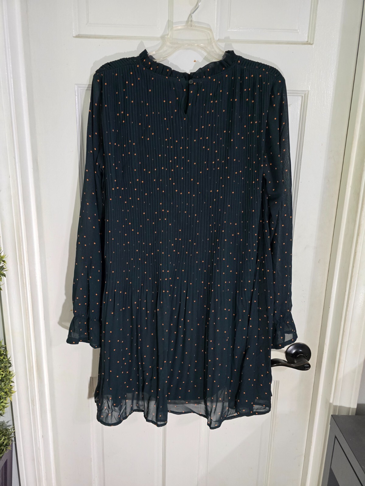 Mod Ref Womens Green Polka Dots Scout Mini Dress Long Sleeve Lined Size M NWT