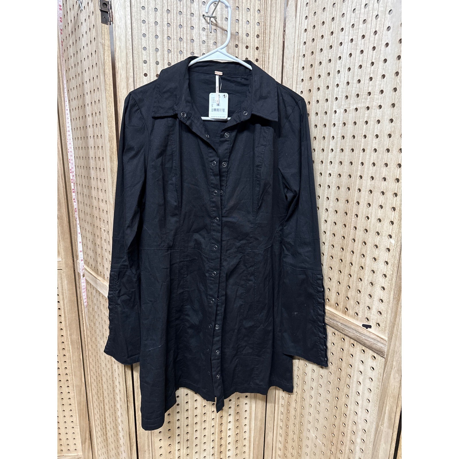Free People Black Button Down Mini Dress Long Sleeve Hook Eye Cuffs OB1517397 S