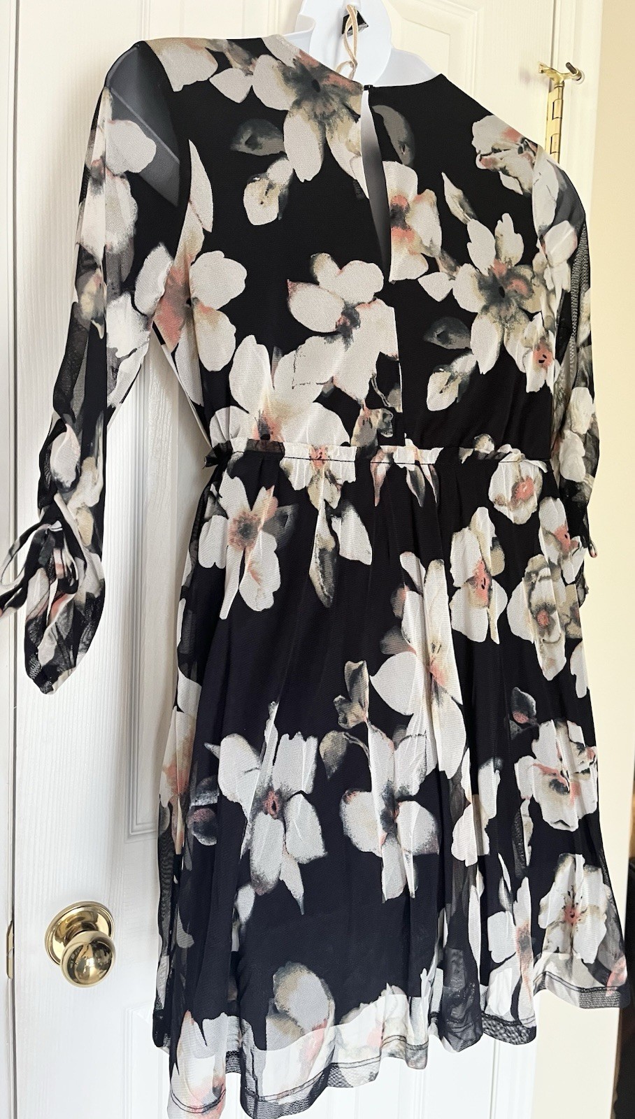NWT Black Floral Dress – Size Large – A-Line – Sheer Half Sleeves – Lined