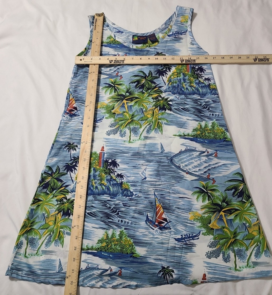 Roundy Bay Tropical Island Print Womens S Blue A-Line Beach Resort Tank Dress