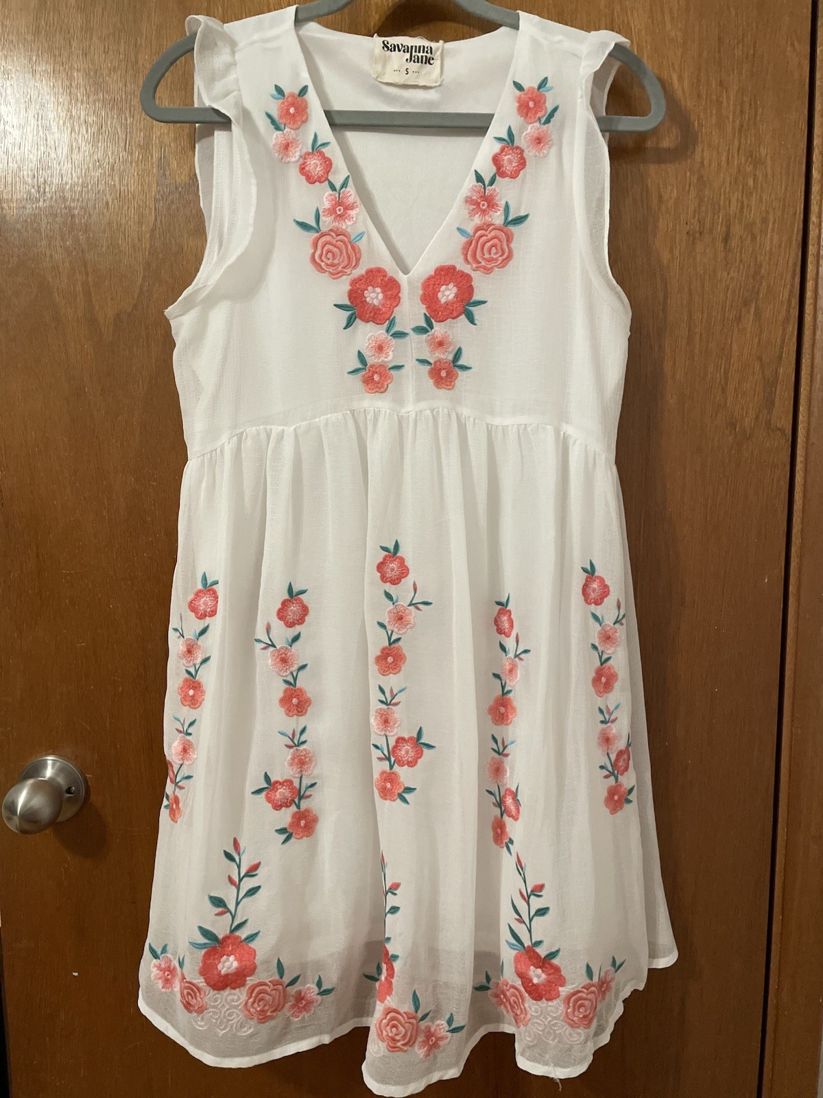 Savanna Jane Dress Size S Sleeveless High Waist Sheer With Lining Pink Flowers