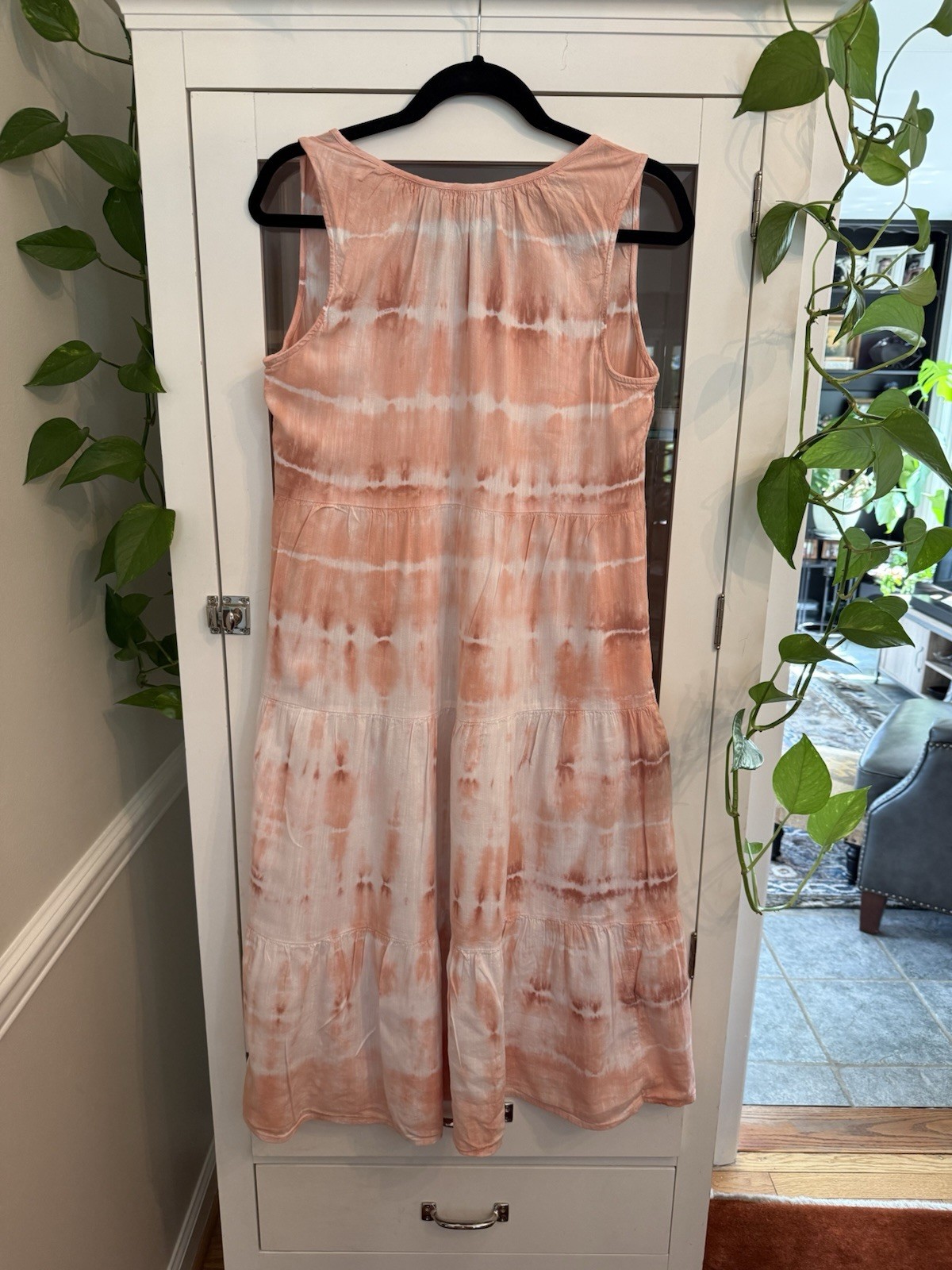 Old Navy Sleeveless Peach Tie Dye Maxi Dress Has Pockets Boho, Summer, Size S