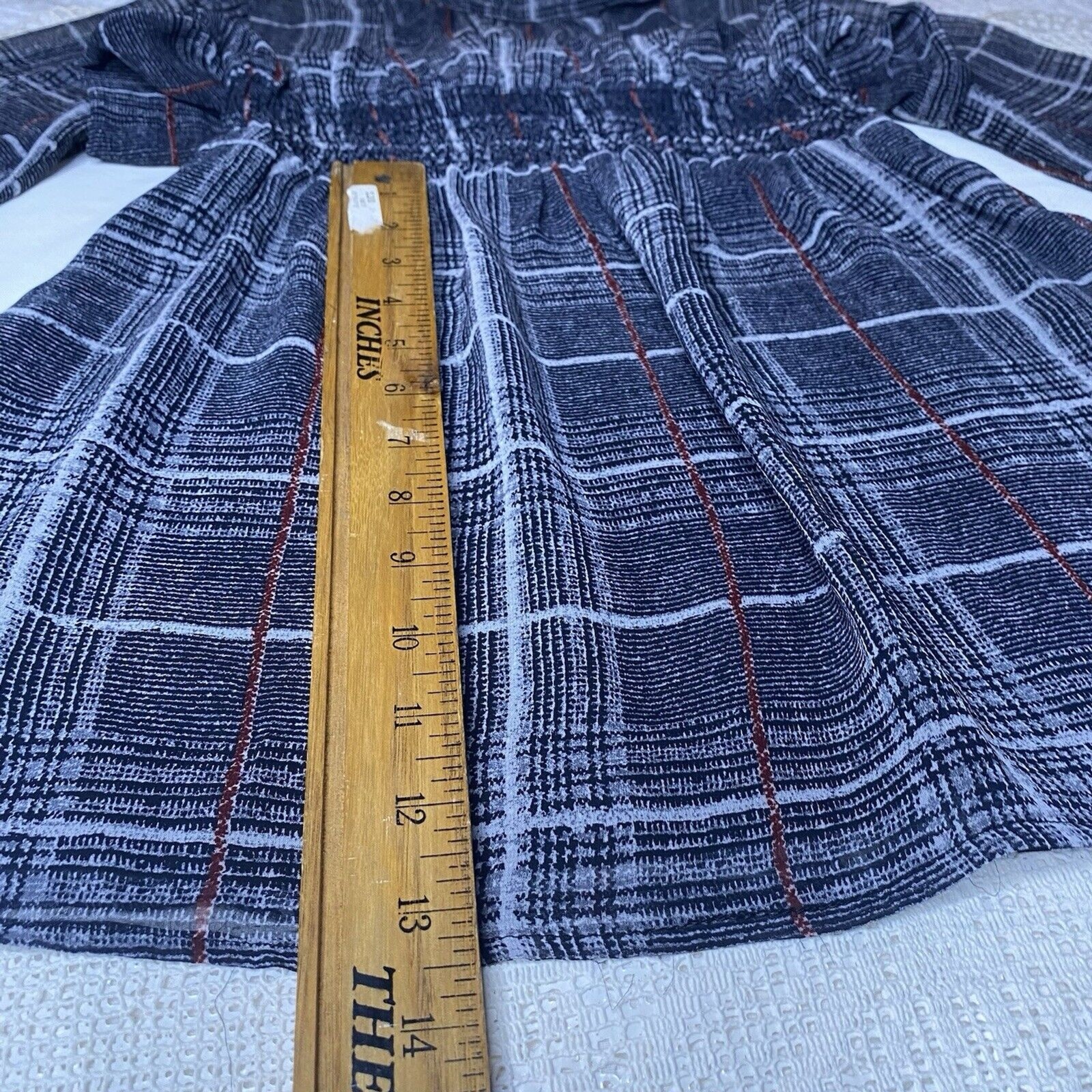 Veronica M Sheer Mini Dress Womens S Plaid High Neck Smocked Waist Fairy Sleeves
