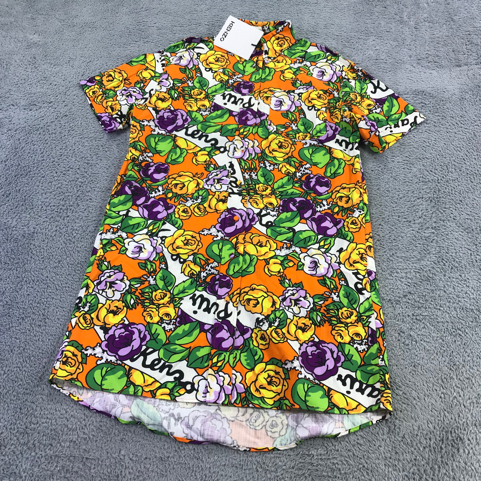 Kenzo Dress Womens 34 Hawaiian Flower Shirt Dress Pocket Made In Paris France