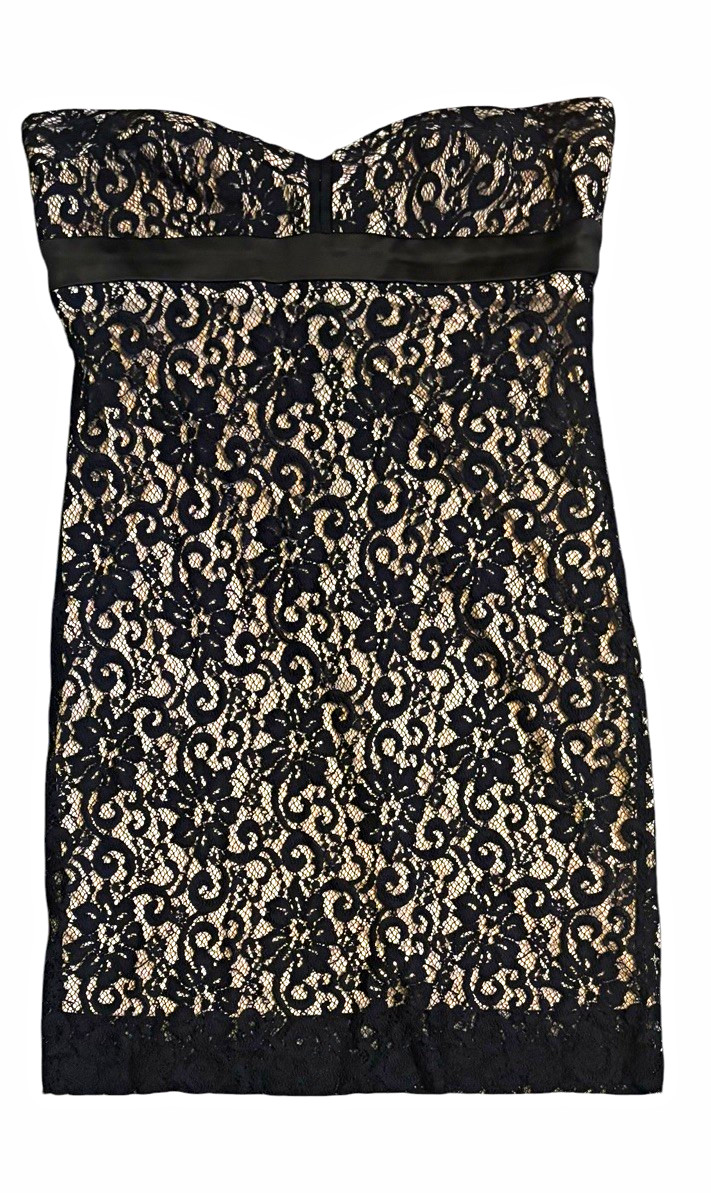 Arden B Y2K Black Lace Nude Bodycon Mini Cocktail Dress Size Large L