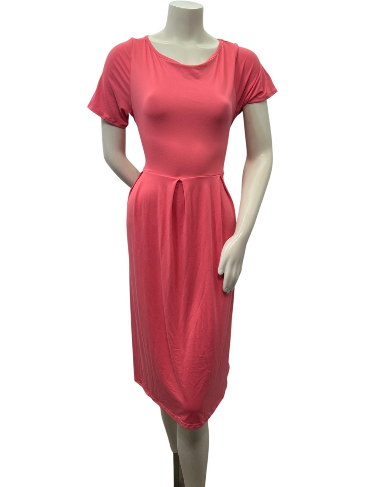 24 Seven Dress Womens Plus Size 2X Coral Pink Short Sleeve Pockets Stretch New