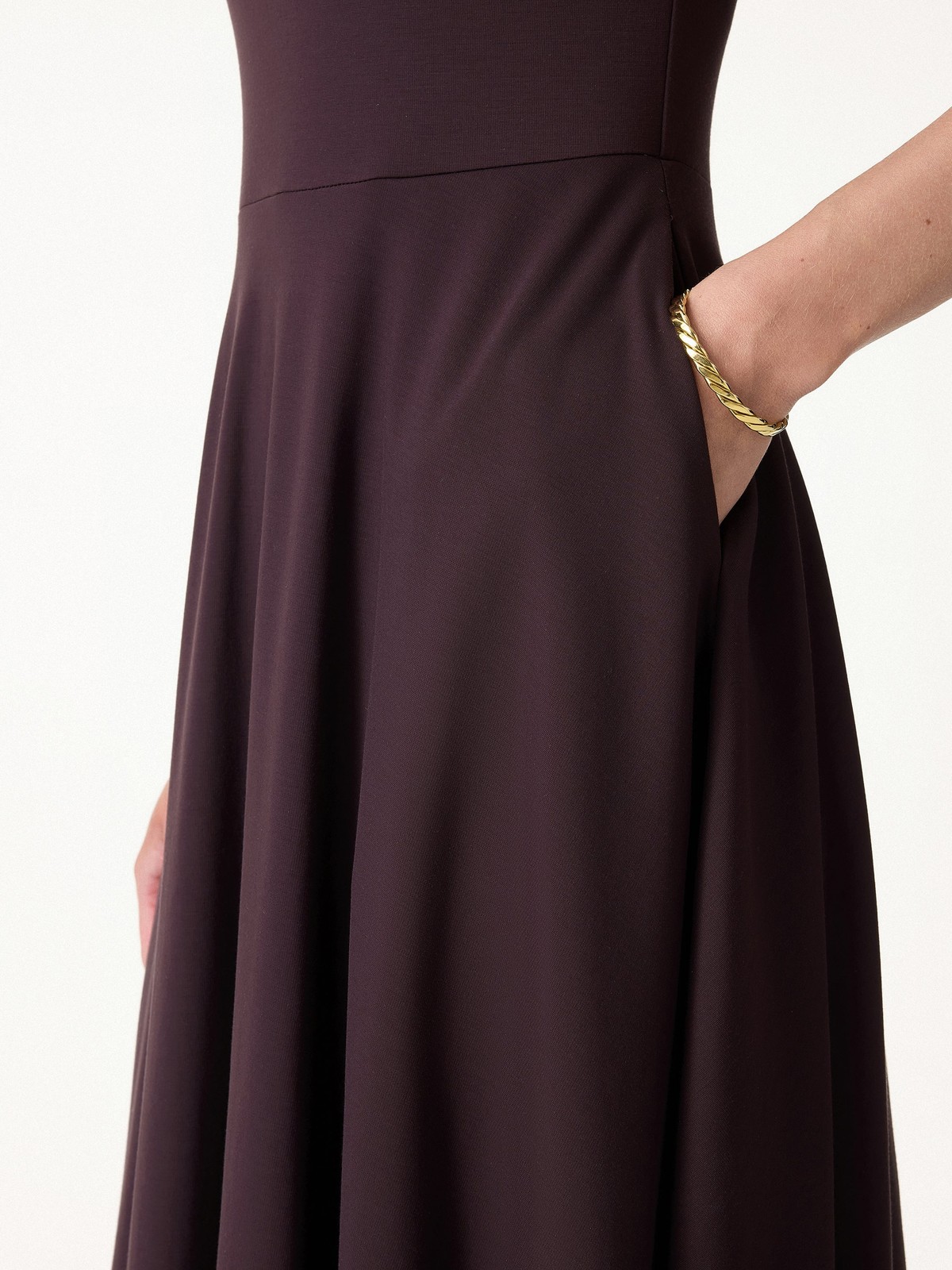 Stretchy Boatneck Fit-and-Flare Mini Bra Dress with Pockets-OGLmove|118859