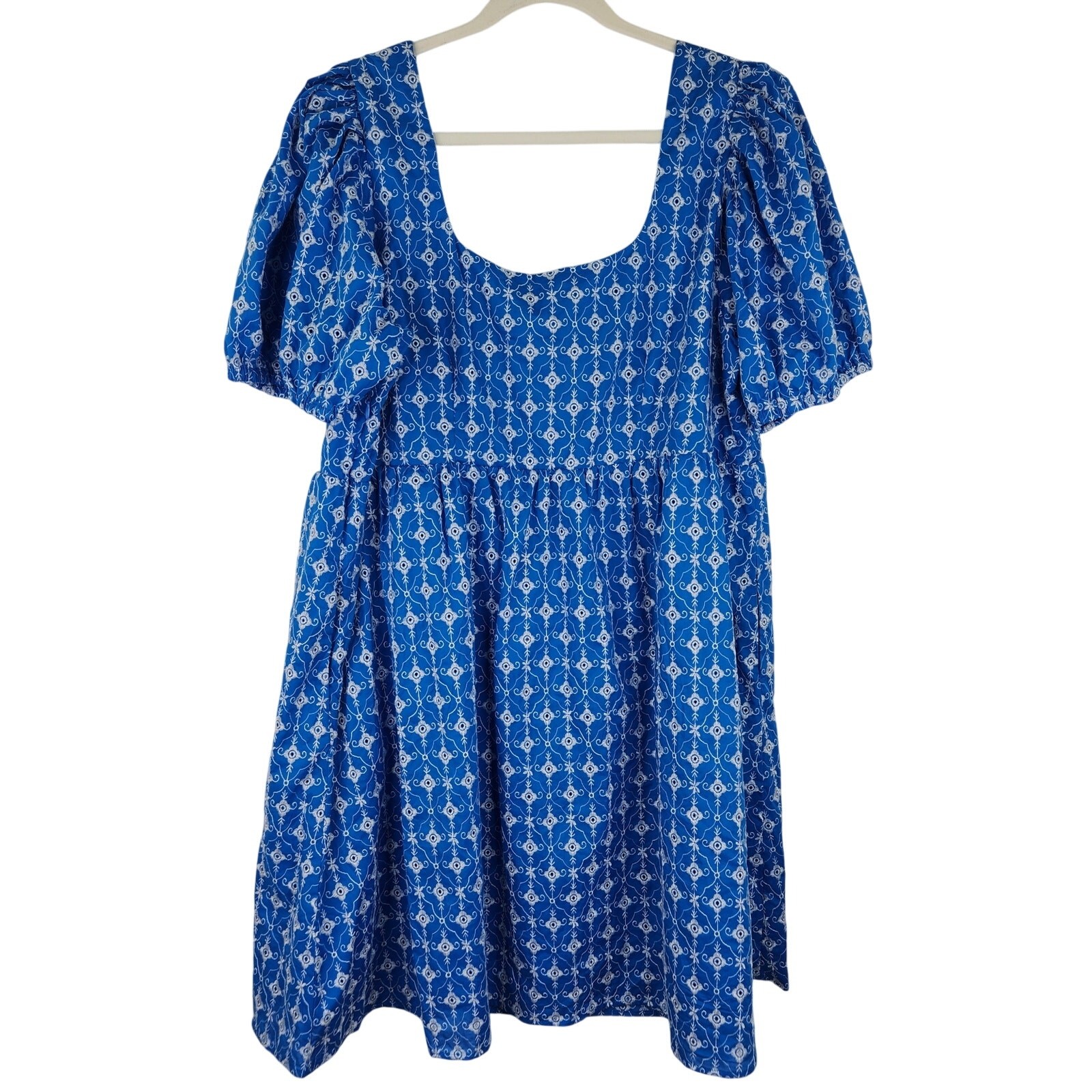 Rhode Target Blue White Embroidered Boho Babydoll Dress Puff Sleeves Women’s 1X
