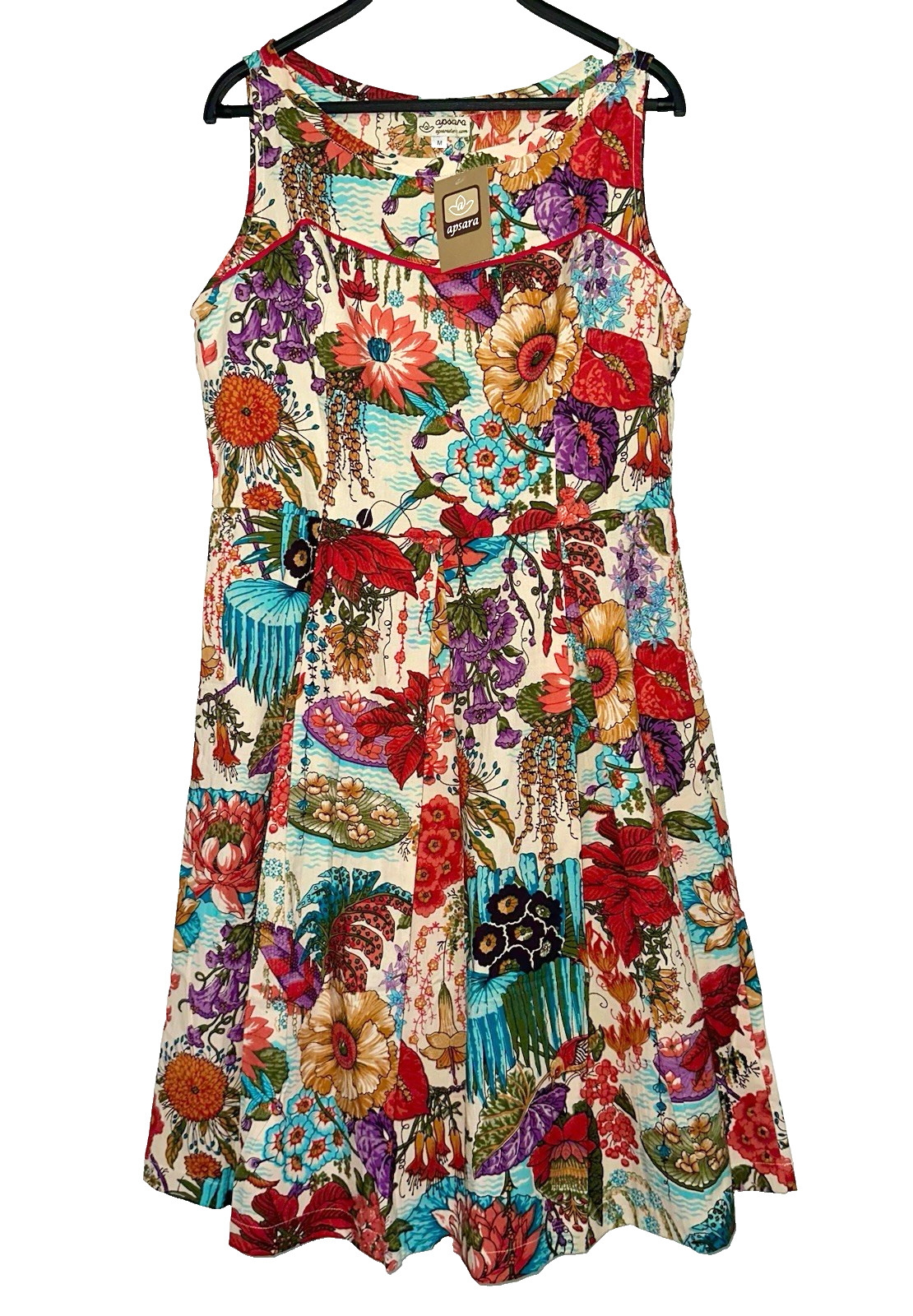 New NWT APSARA Size Medium Sleeveless Dress Boho Floral Birds Garden Summer