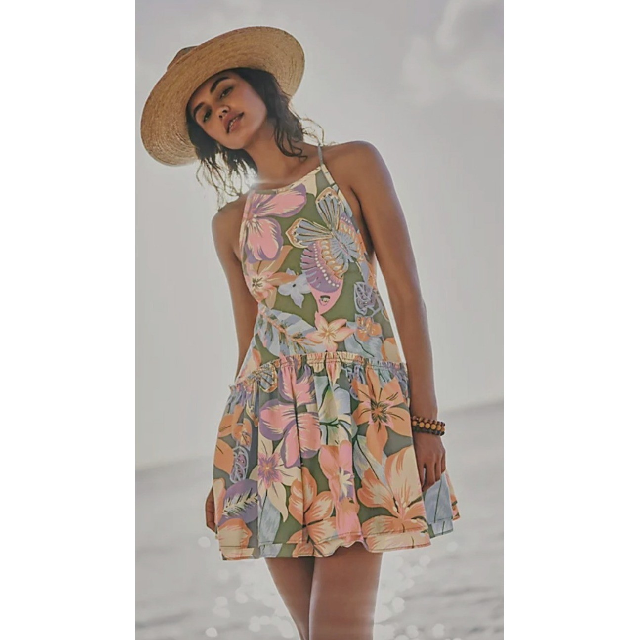Free People Tropical Rainforest Halter Beach Dress BOHO Rope NWT Small