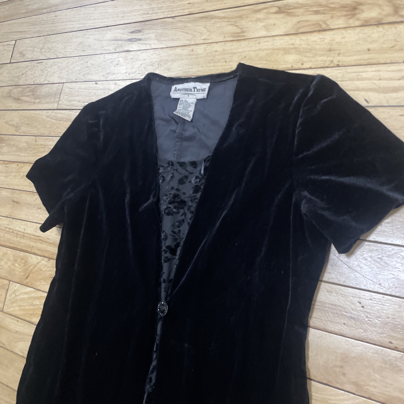 Another Thyme Dress Witchy Black Velvet women 14 Fairy WhimsyGoth vtg 90s Velour