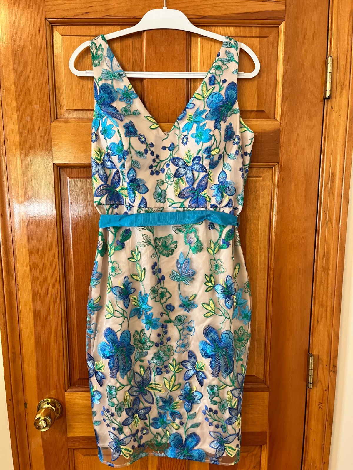 Eliza J Embroidered Floral Dress Blue Green US Size 12