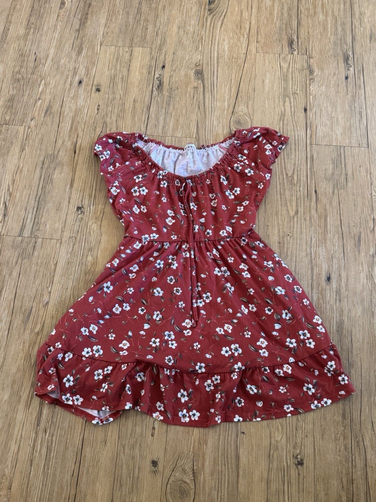 Huhot Women’s Floral Print Dress Size Small W/ Pockets Short Sleeve Maroon #95