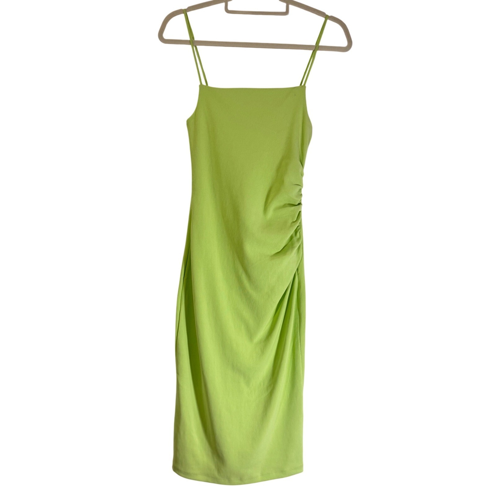 NEW Zara Green Midi Dress Bodycon Ruched Sleeveless Party Cocktail Women’s S