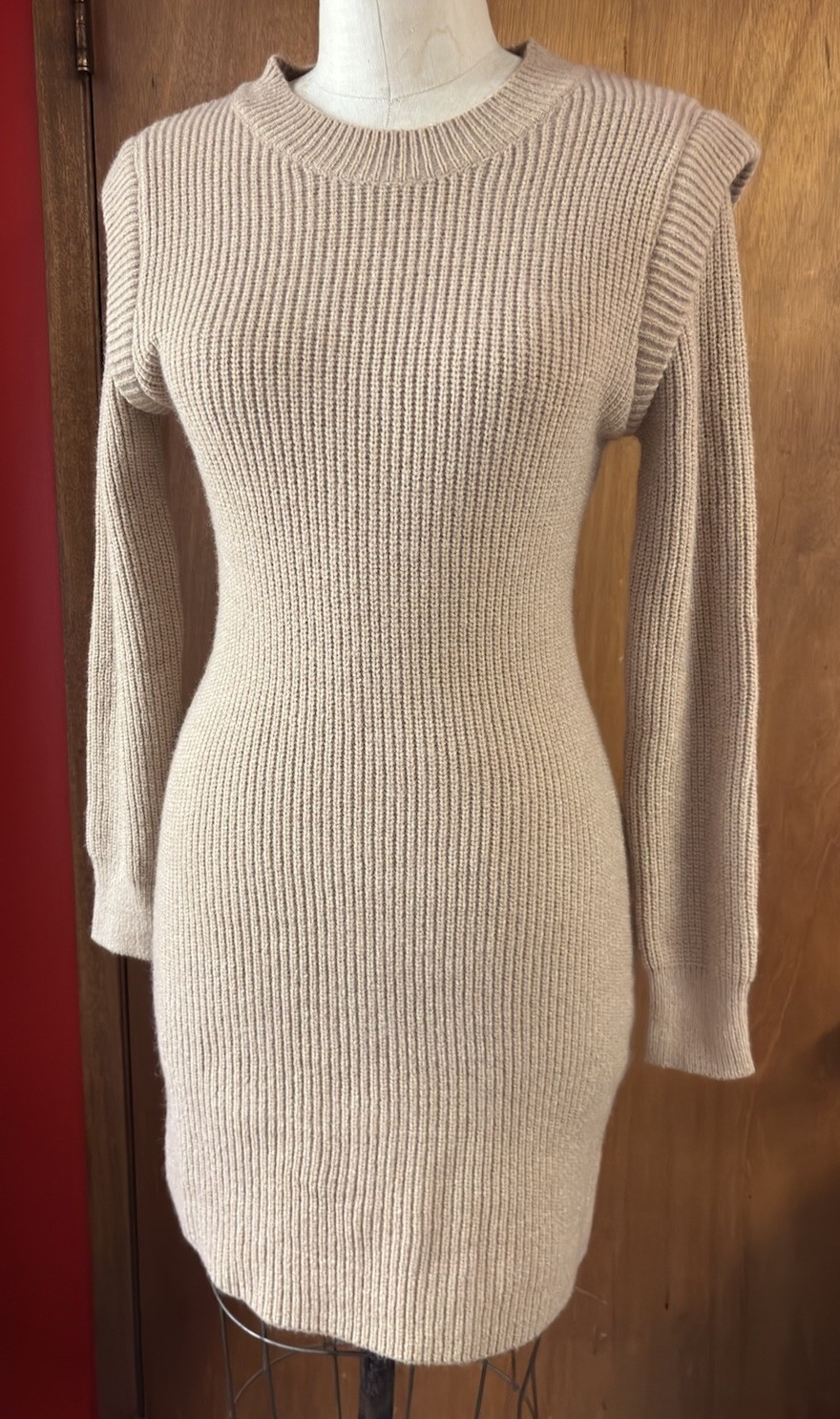 BTFBM Sweater Dress Camel Beige Sz S Acrylic Nylon Poly 34-40” Bust Tag On