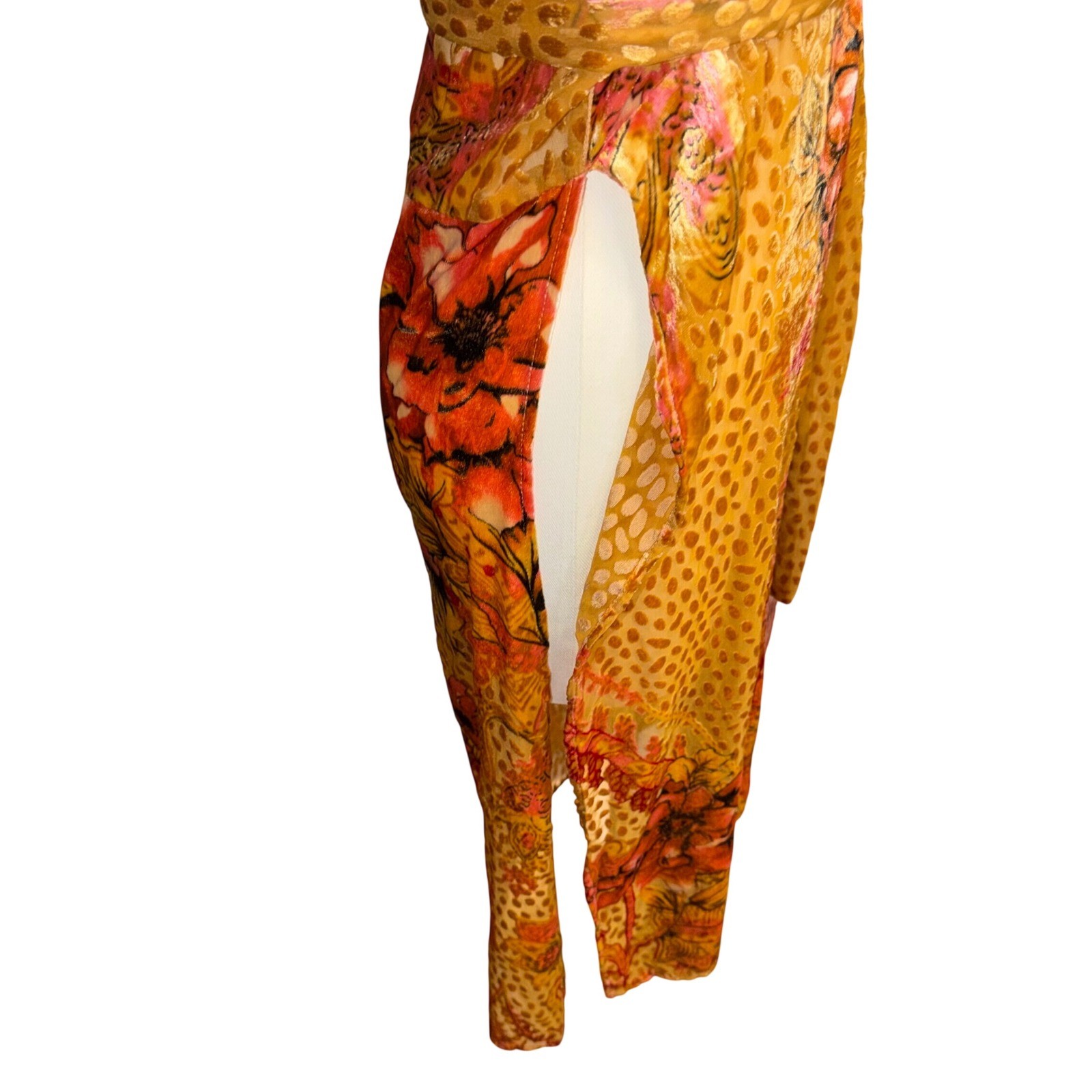 Nostalgia Devore Burnout Velvet Boho Dress Orange Floral Whimsigoth Retro 70s M