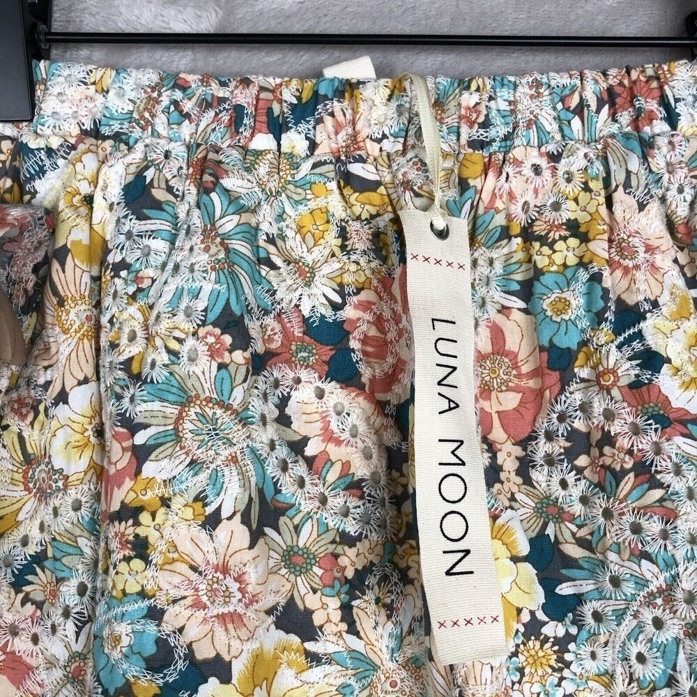 NWT LUNA MOON Top & Skirt Set Sz S Ruffle Floral Eyelet Crop Boho Fairy Cottage