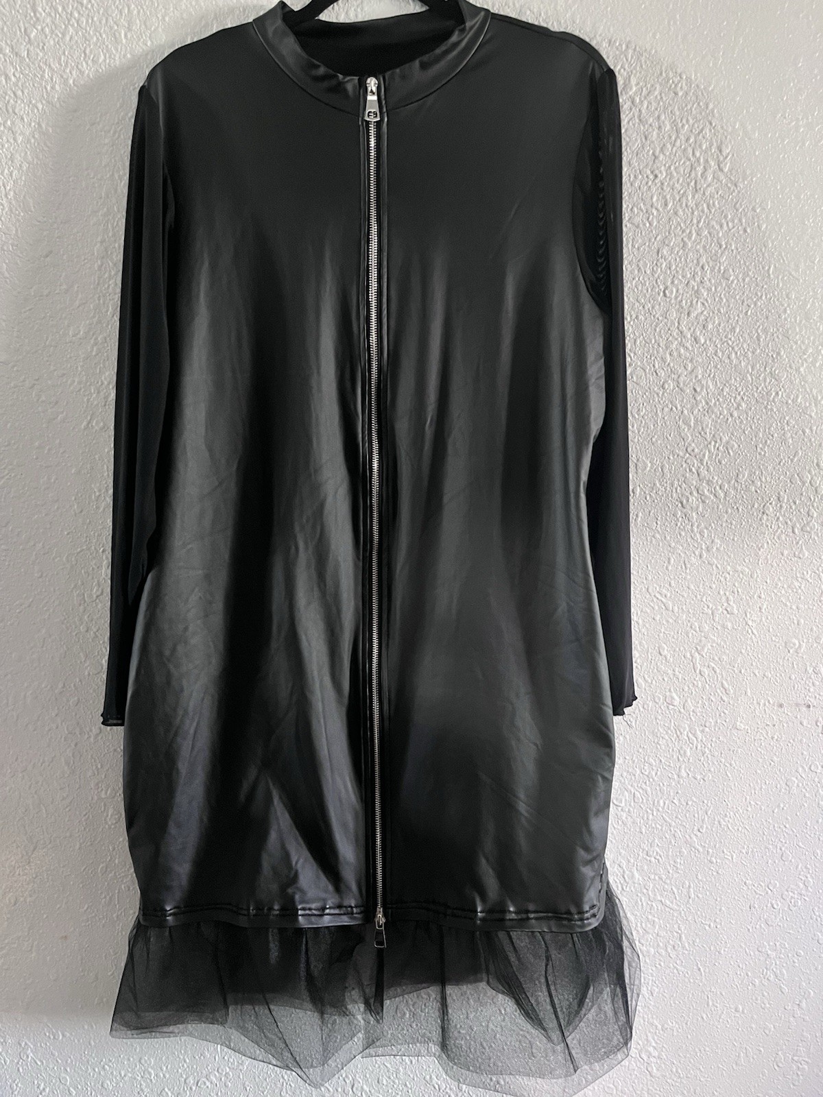SHEIN Curve Black Solid Zip Front Bodycon T-Shirt Dress Mesh Hem 3XL