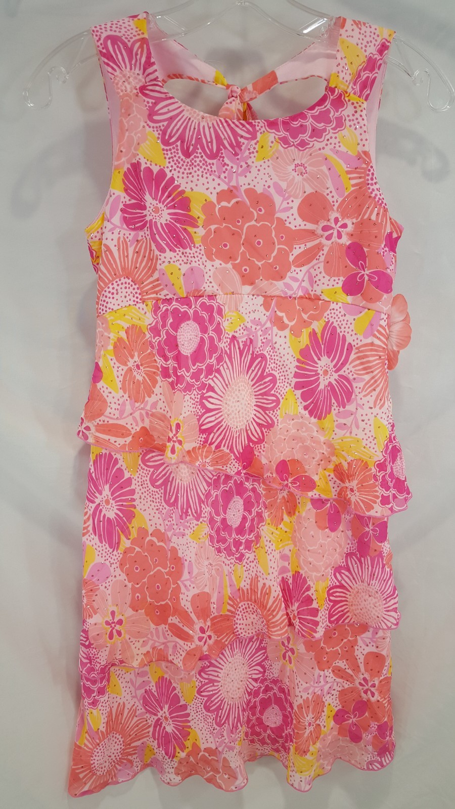 IZ Byer Size 14 Girl’s Dress Sleeveless Pink Orange & Yellow Flowers Pre-owned