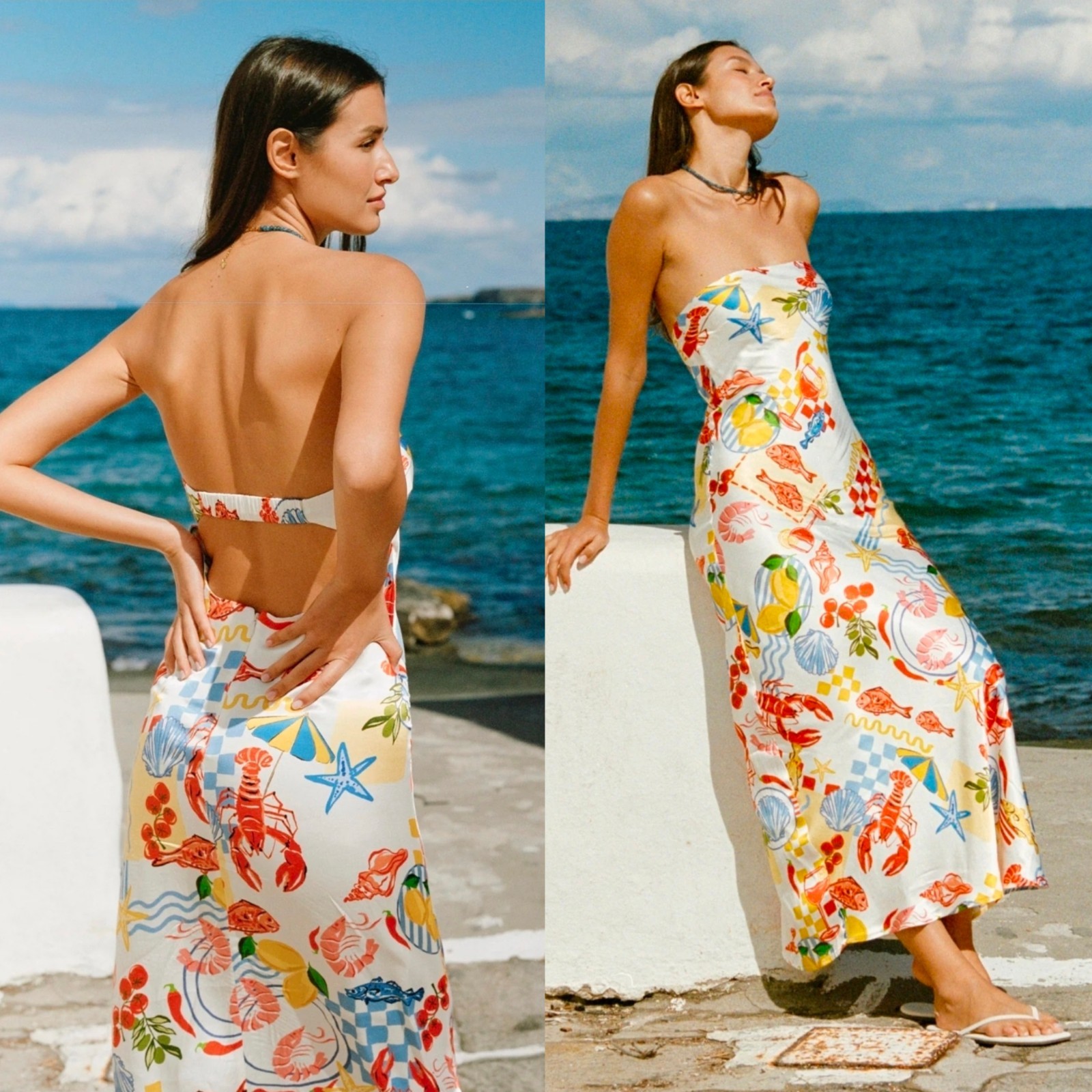 L*SPACE Spring Into Love Midi Dress Seafood Soiree Strapless Medium Satin