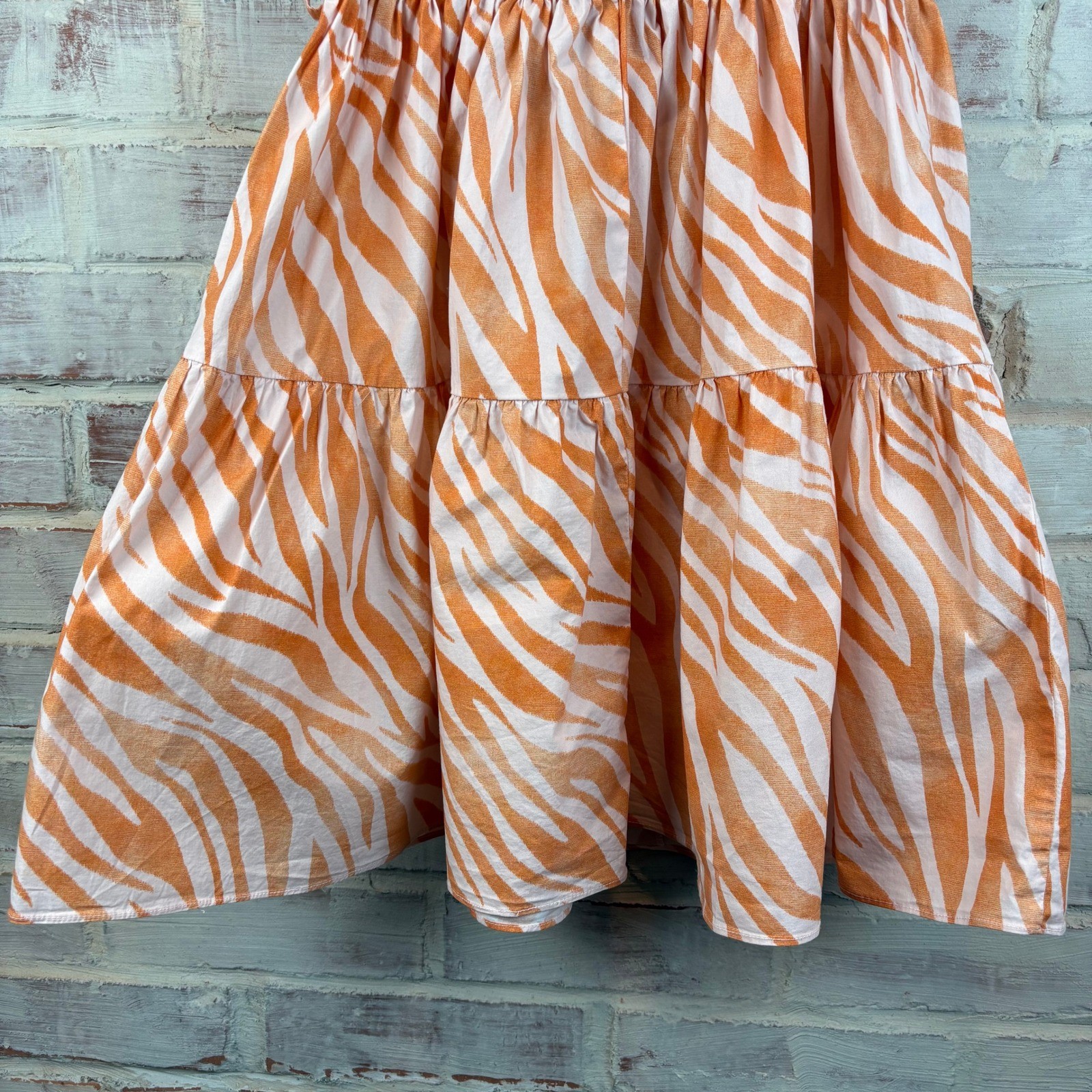 Derek Lam Collective Orange Zebra Cutout Mini Dress XS Ruffle Sleeve Belted Boho