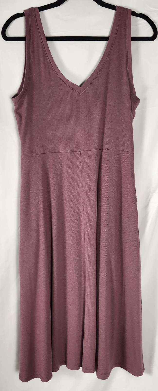 Jersey Knit Mauve Minimalist/Classic/Neutral Midi Ribbed Tank Dress L