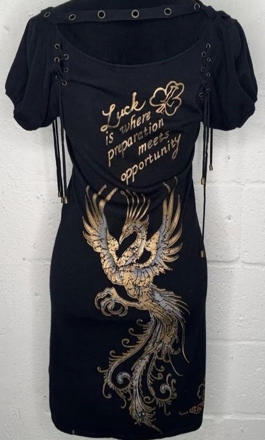 RARE Y2K ED HARDY Black Subversive Bedazzled Gromit Lace-Up Mini Dress