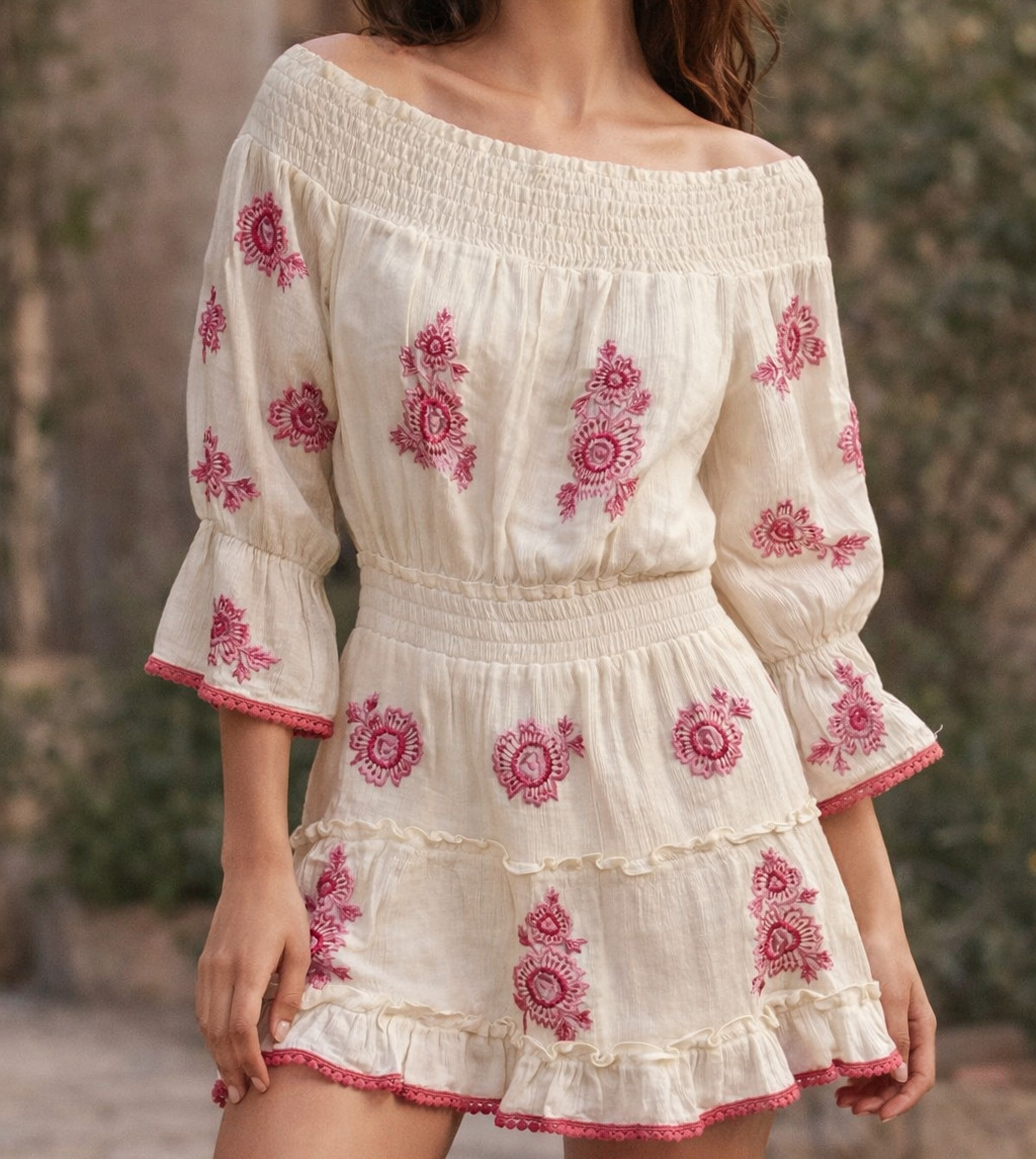MISA Los Angeles Off-The-Shoulder Embroidered Sylvia Dress Women’s Size XS Ivory