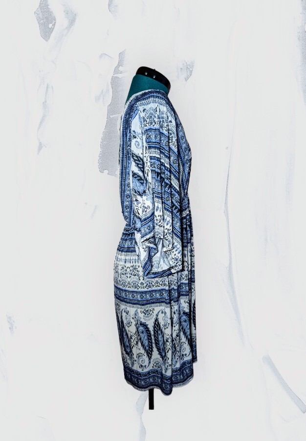New MILE GABRIELLE Blue Paisley KAFTAN Dress PLUS Size XL Silky Soft Satin