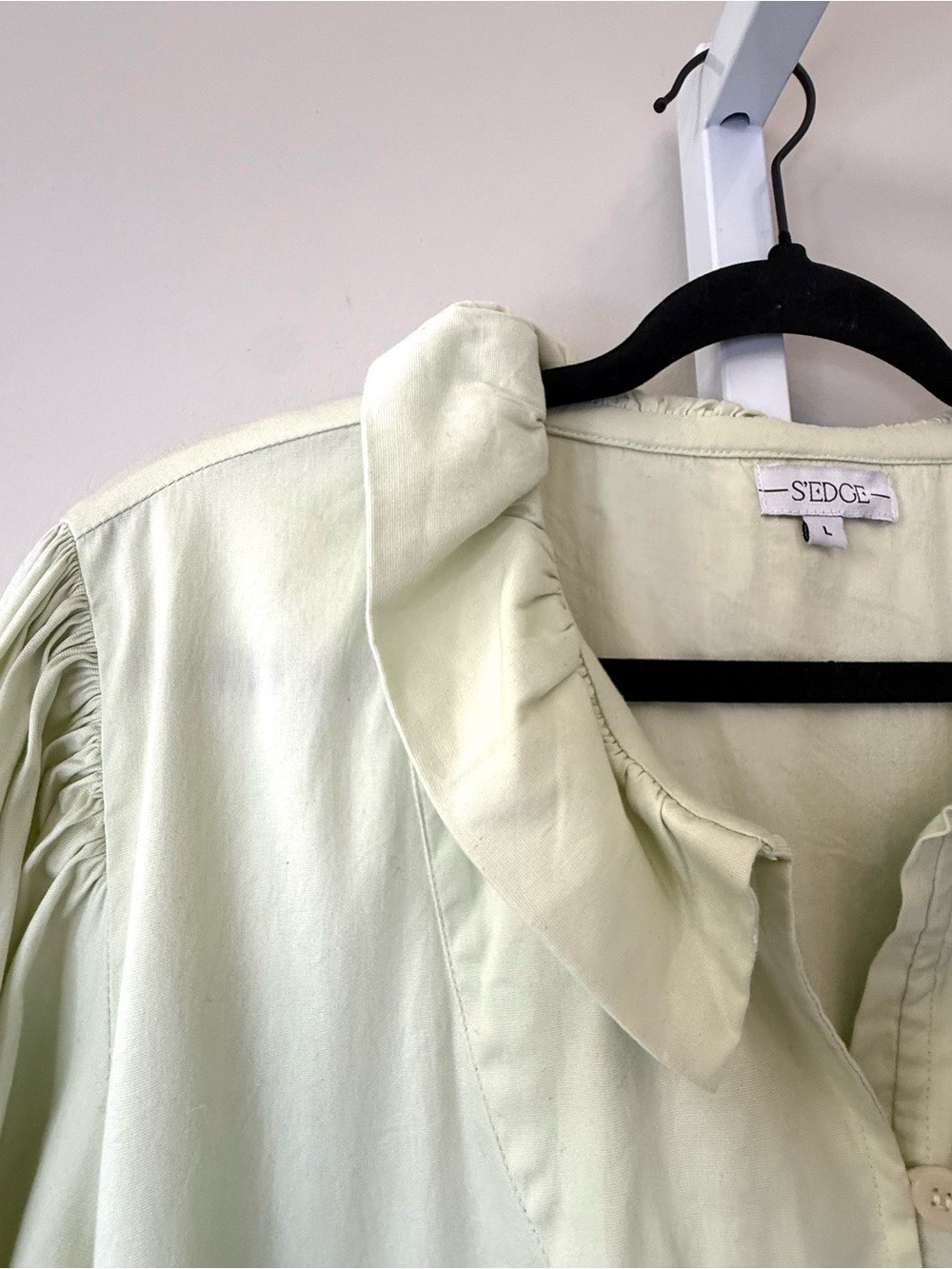 S’Edge Light Mint Cotton Puff Sleeve Tiered Dress Size Large Cottage-core