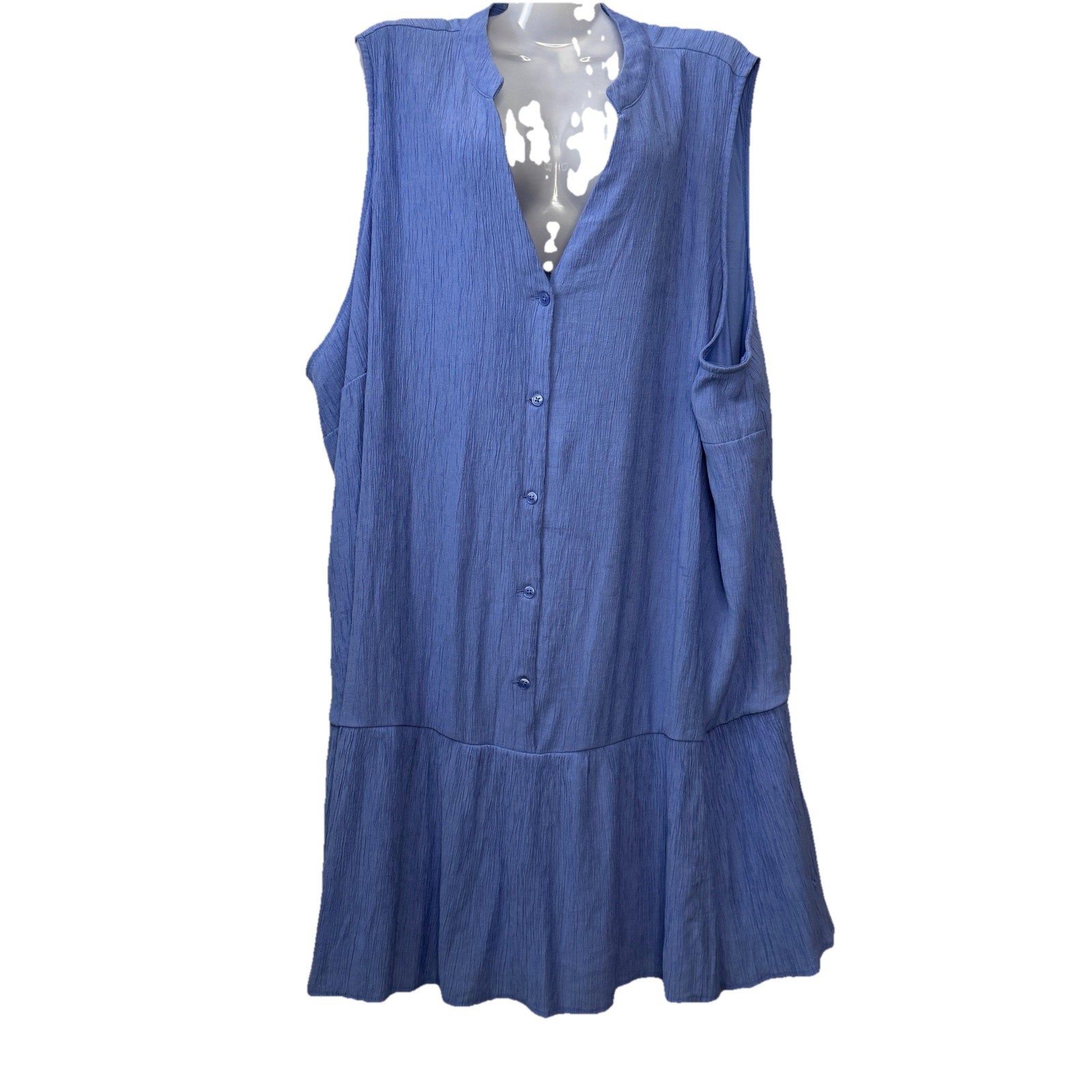 Nine West Plus Size 3X Light Blue Button Front Ruffle Lined Hem Dress Small Spot