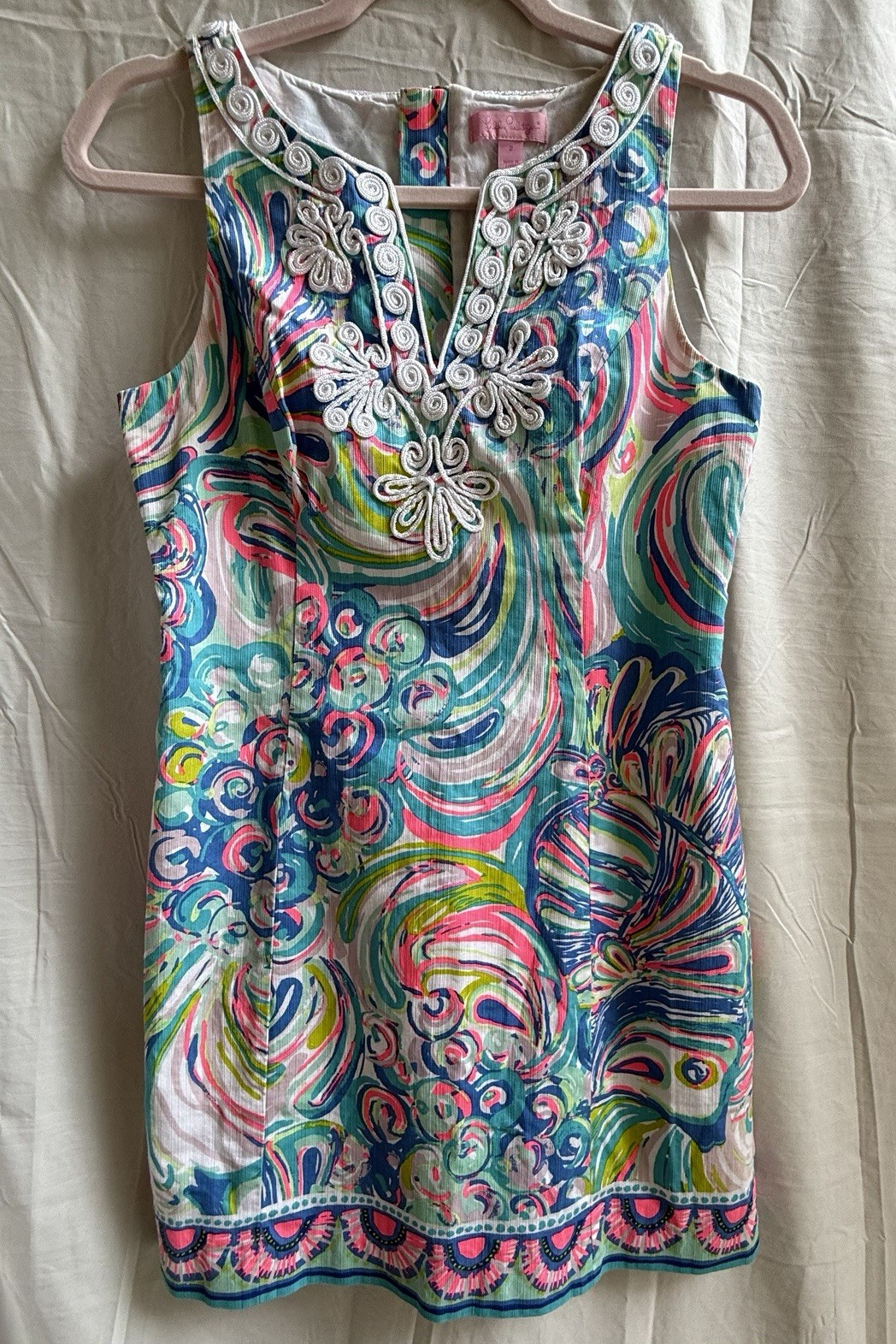 Lilly Pulitzer Gabby Shift Dress 2 Guilty Pleasure White Soutache EUC
