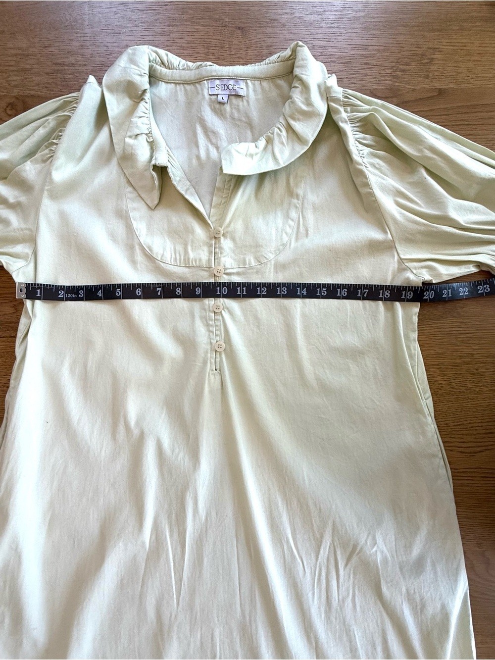 S’Edge Light Mint Cotton Puff Sleeve Tiered Dress Size Large Cottage-core