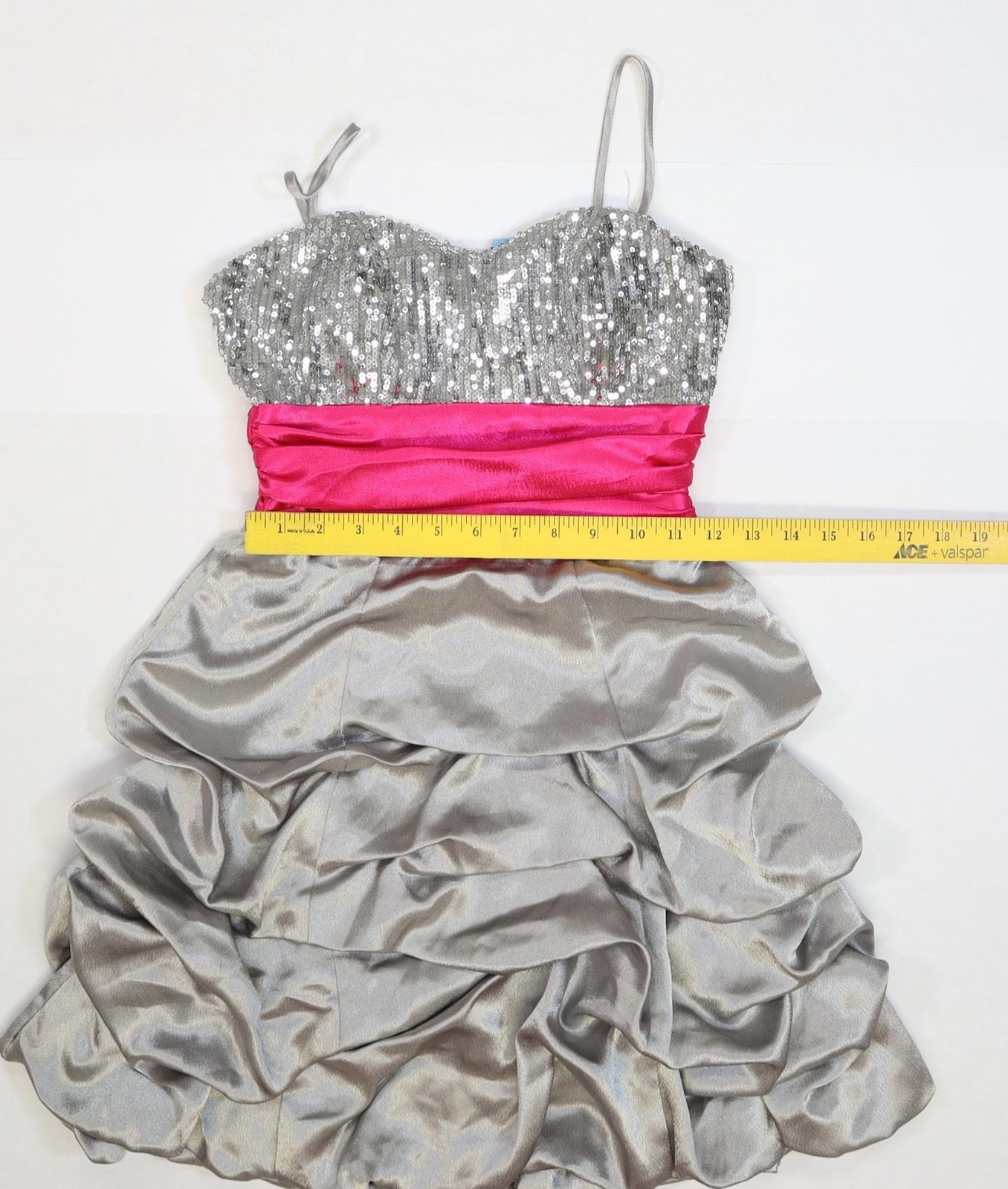 B. Smart Dress Womens 3 Silver Pink Sequin Bodice Ruched Bubble Prom Homecoming