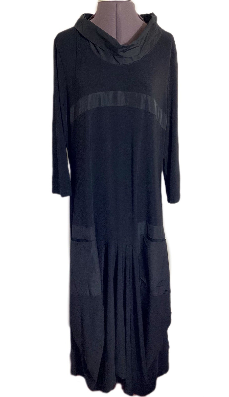 Joseph Ribkoff Mixed Media Black Midi Dress 233110 Sz 16 Lagenlook Artsy Scandi