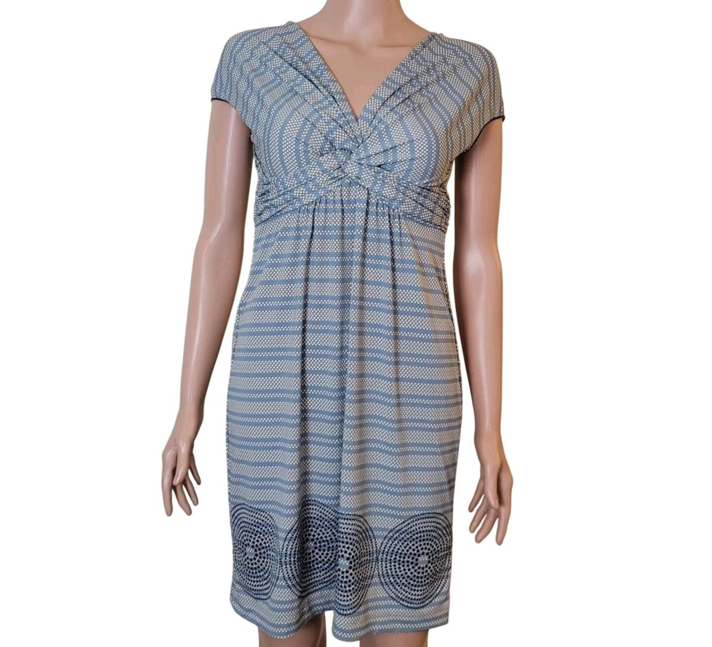 Max Studio Mini Dress Womens XS Short Sleeves Wrap Bust 90s/Y2K blue gray empire